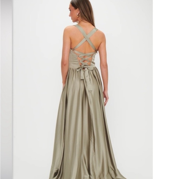 Show Me Your MuMu Abigail Satin Maxi Dress in Moss - Picture 2 of 4